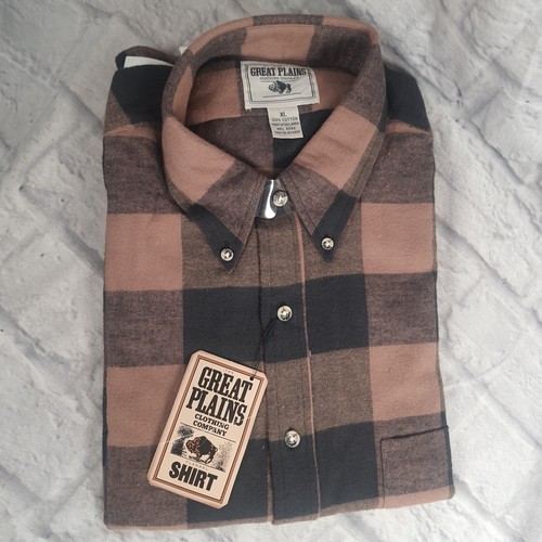 Vintage Great Plains Flannel Shirt Mens XL Brown Cotton New With Tags - Picture 2 of 6