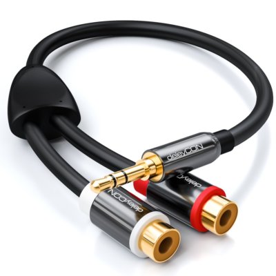 deleyCON HQ Cinch zu Klinken Adapter- 3,5 Klinken Stecker zu 2x RCA Cinch Buchse