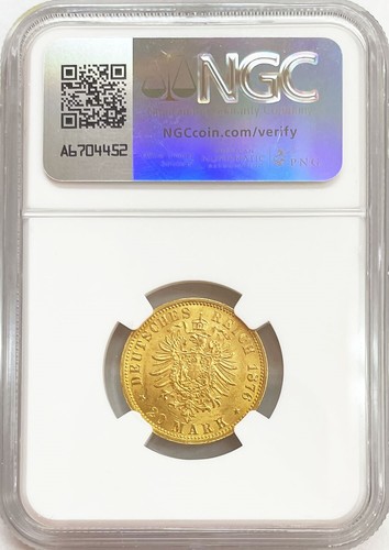 1876 J GOLD GERMAN STATE HAMBURG 20 MARK COIN NGC MINT STATE 63 - Picture 2 of 2