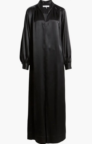 FRAME Silk Caftan Maxi Dress Size XS Black NWT