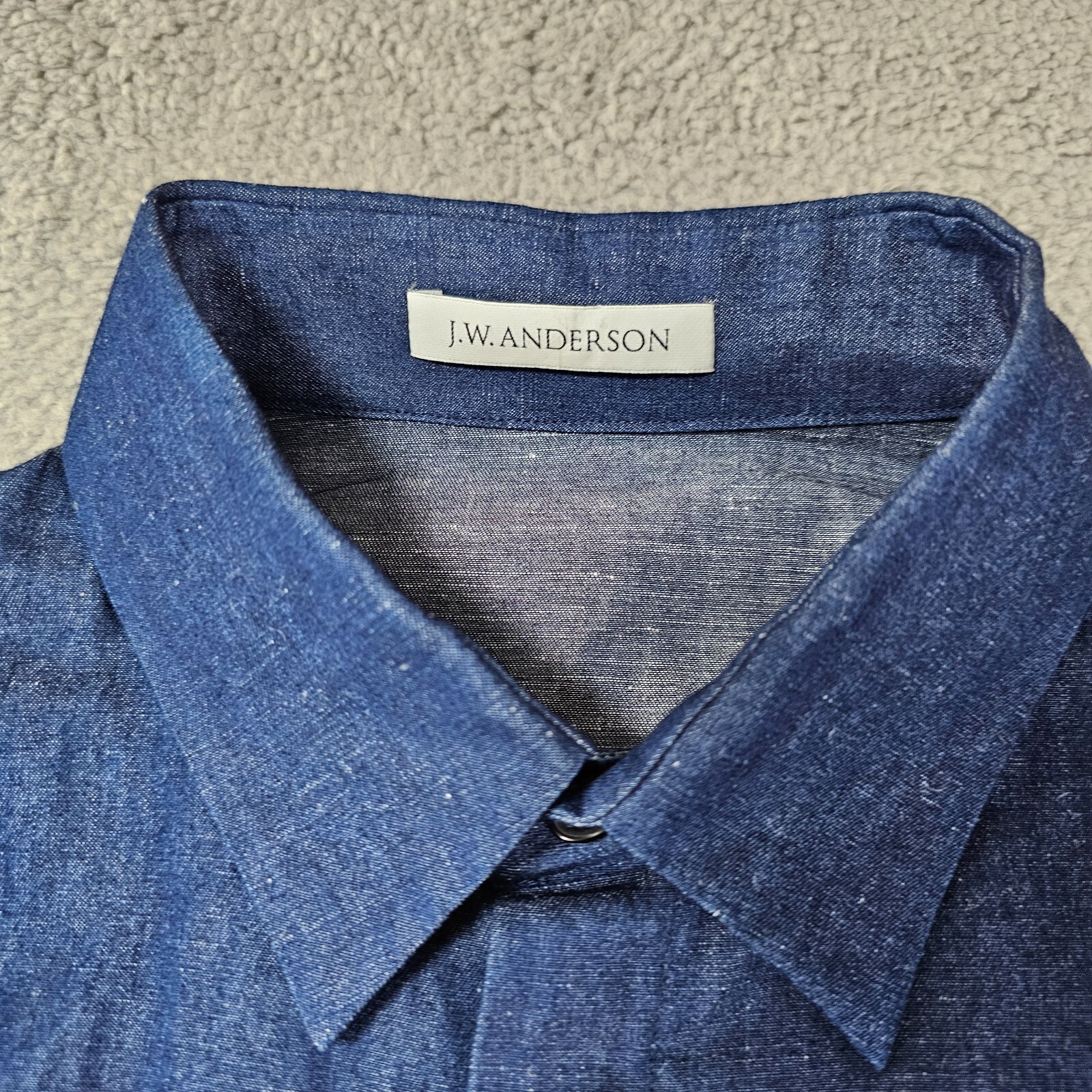 JW Anderson Shirt Mens US 38 EU 48 Dark Indigo Chambray Hidden Button Up