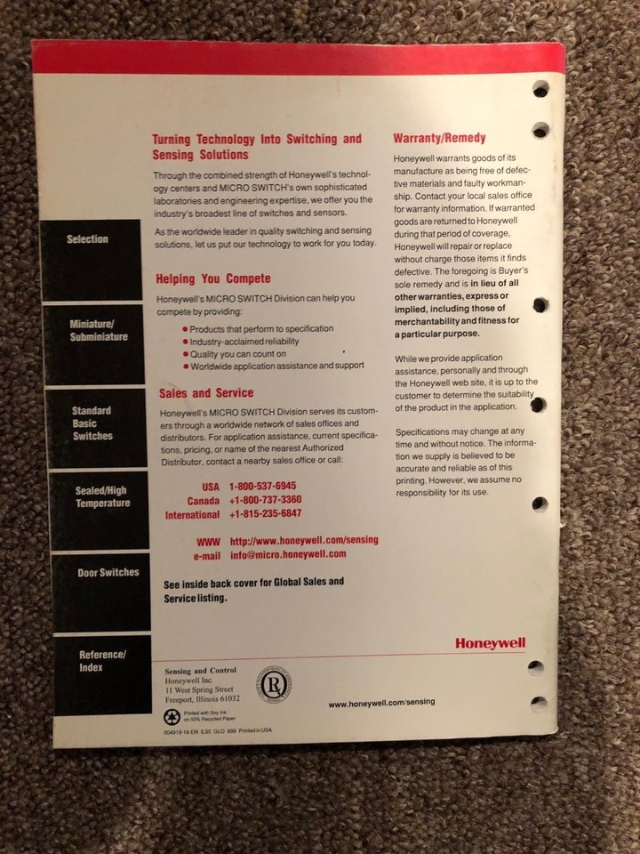 Honeywell Sensing and Control - Basic Switches Catalog 10 | eBay