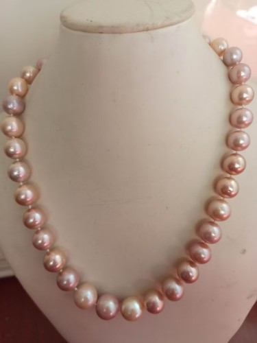 12-15.5MM SOUTH SEA GENUINE PINK PURPLE ROUND PEARL NECKLACE 20 inch 14k 585 - Picture 3 of 6