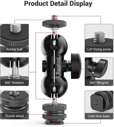 SmallRig Ballhead Multi-function Double Ballhead with Cold Shoe Mount 1/4" Screw - Picture 4 of 9