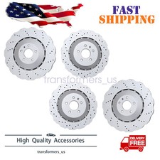 NEW For RS7 14-16 Set of Front & Rear Vented Drilled Dimpled Disc Brake Rotors