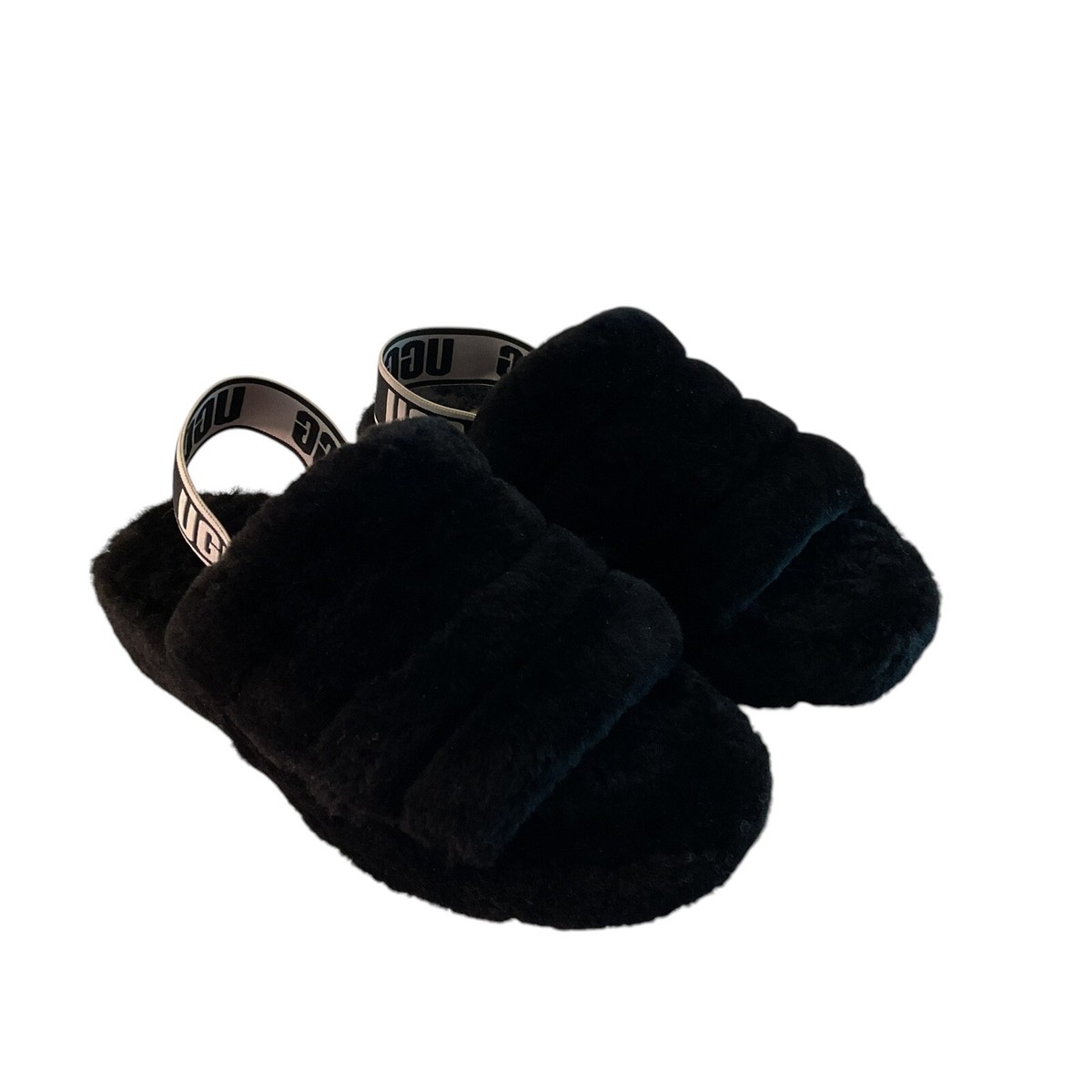 sheepskin slippers ugg fluff yeah slide slippers in black
