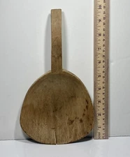Antique Handmade Wooden Primitive Wooden Spoon, Wide Bowl, Short Handle, Hooked
