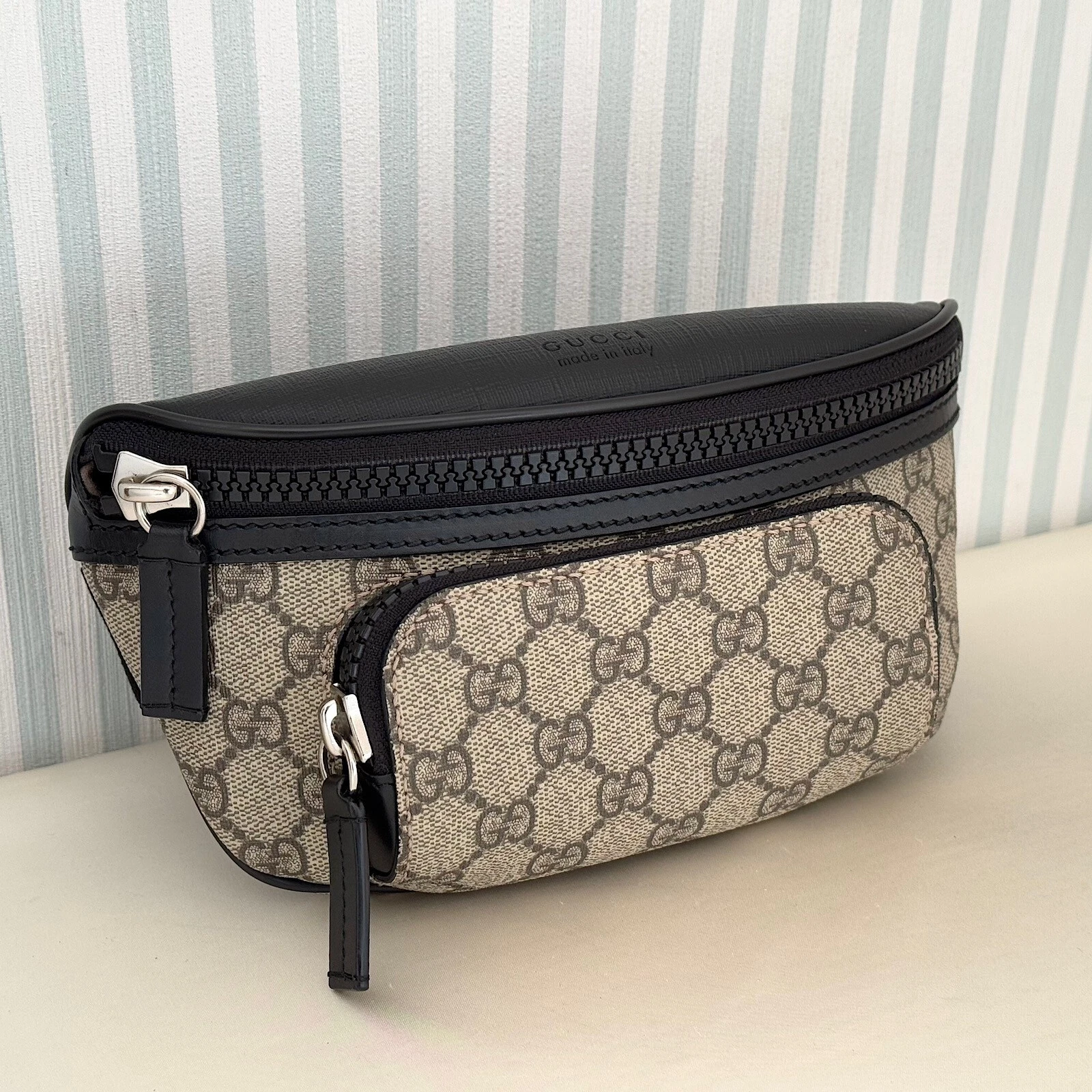 Sac ceinture corps toile PVC cuir beige banane authentique GUCCI GG Supreme 450946