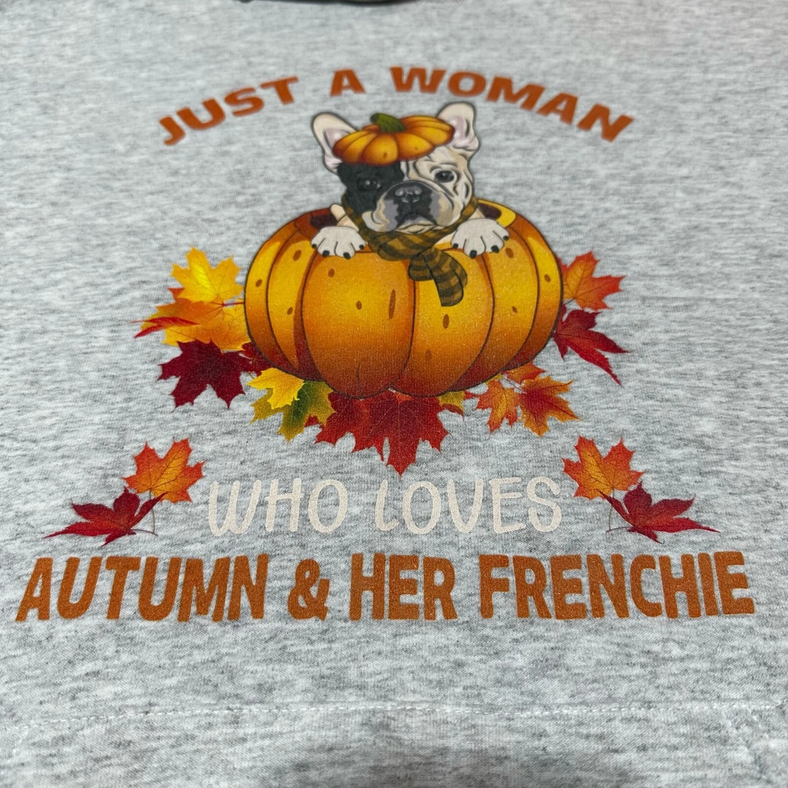 Jerseys Nublend Hoodie Womens Large Heather Grey WHO LOVES AUTUMN & HER FRENCHIE