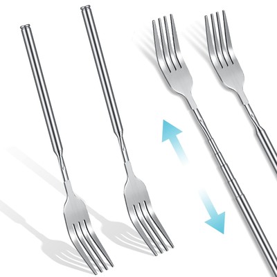 2 Pcs Dinner Extendable Fork Stainless Steel Adjustable BBQ Telescopic Extend...