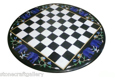 StonKraft Jeu d'échecs en marbre australien et lapis lazuli + pions en laiton - Échecs décoratifs en pierre - 38,1 cm