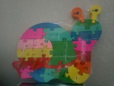 Puzzle de madera letra colores numeros con forma de caracol niños 26x20 cm