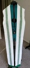 CLERGY OFFICIANT STOLE VESTMENT WHITE W/GREEN BANDING & TASSELS