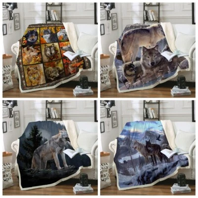 GUIDEAR Wolf Animals Design Blanket Throws Sofa Bed Soft Warm Faux Fur Fleece Blanket