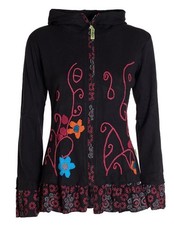 Vishes Damen Sommerjacke Blumen Strickjacke Kapuze Rüschen Ethno Stil