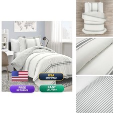 Lush Decor Farmhouse Stripe Reversible Cotton Duvet Xl Size 2 Piece Set -
