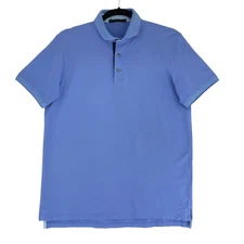 Greyson Polo Shirt Mens S Blue Short Sleeve 3-Button Placket Side Vent Wolf Logo