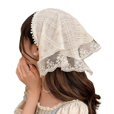 Hair White Bandanas, Chic Lace Triangle Head Scarf for 1 Pc-headscarf White