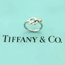 AUTHENTIC Tiffany & Co Hook Eye Ring – Silver & 18ct Gold – UK Size M