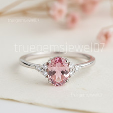 Lab Created Pink Sapphire Ring 925 Sterling Silver Engagement Anniversary Gift