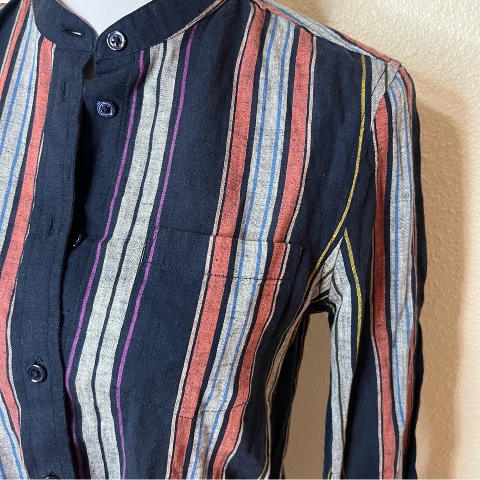 AG Adriano Goldschmied Jett linen cotton striped button mini shirtdress SMALL thumbnail 6