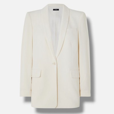 Theory Women's White Plissé-Crepe Blazer Jacket Size 00