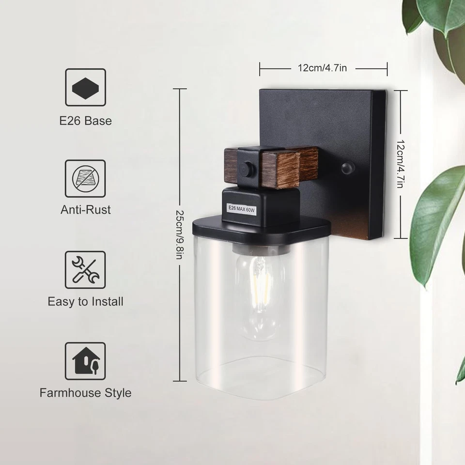 Apliques de pared de granja paquete de 2, apliques con cable iluminación de pared con pantalla de vidrio,... Foto 3 de 4