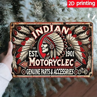 Vintage Indian Motorcycle Iron Sign - 2D Printed Rustic Metal Tin Signs