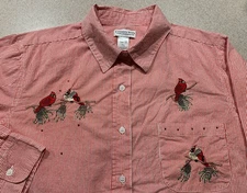 Country Store Women’s Large Embroidered Long Sleeve Button Shirt Birds Cardinals