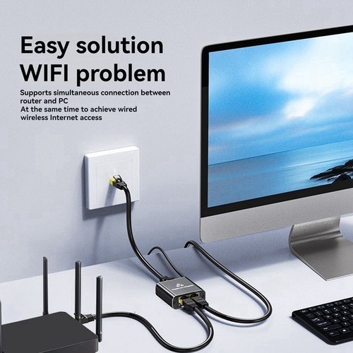 1 in 2 Out Gigabit Ethernet Splitter 1000Mbps High Speed RJ45 Extension4862 - Afbeelding 6 van 8