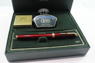 Cross Red Lacquer Fountain Pen Writing 18ct Nib Original Presentation Box