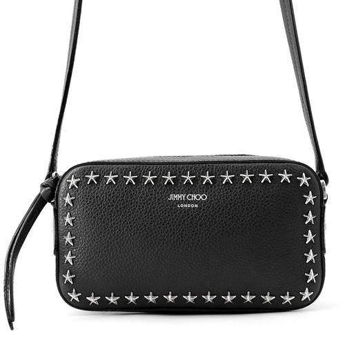JIMMY CHOO Star Studded Camera Bag Leather Black