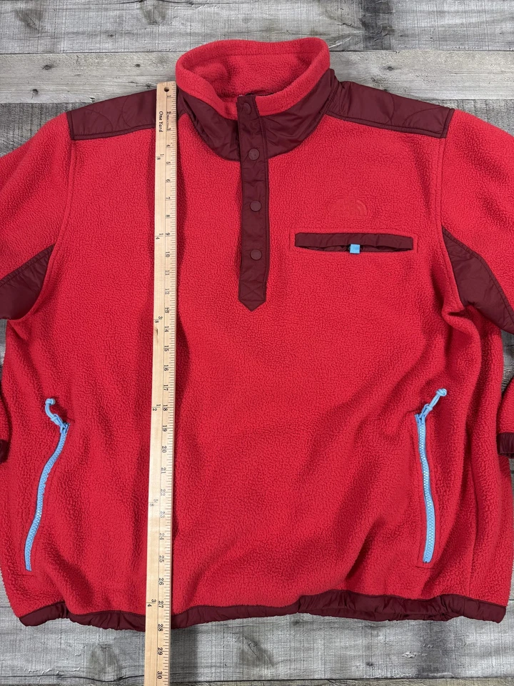 The North Face 夏尔巴羊毛套衫男式 2XL 红色按扣领口袋 NF0A7ZWY — 第 4/4 张图片