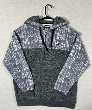 Hooey Aztec Pullover Hoodie Men's Medium Gray Western Fleece buttons