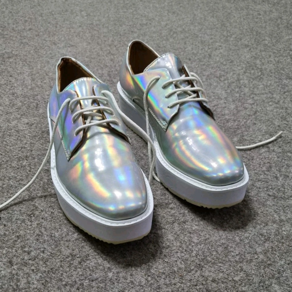 Prada Milano Shoes Women Holographic Oxford Platform Lace Up Iridescent Sz 8 Us thumbnail 2