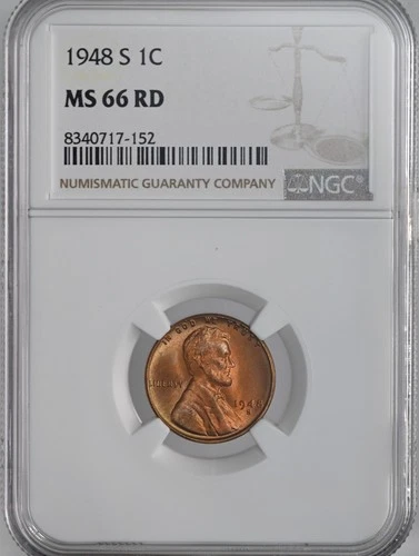 1948-S  1C  LINCOLN WHEAT CENT  "SAN FRANCISCO"  NGC MS66 RD (RED)  #8340717-152