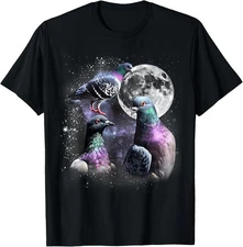 Funny Three Pigeon Moon Weird Cursed Meme 3 Pigeon Silly T-Shirt Gift for Dad, M