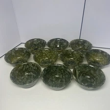 Natural Jade Bowls Set of 10, - 4” wide 1.5” Deep, Spinach Jade, Small