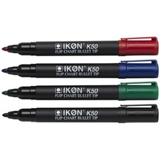 Ikon K50 Flipchart Marker Pens Bullet Tip 2mm Assorted Pack of 4
