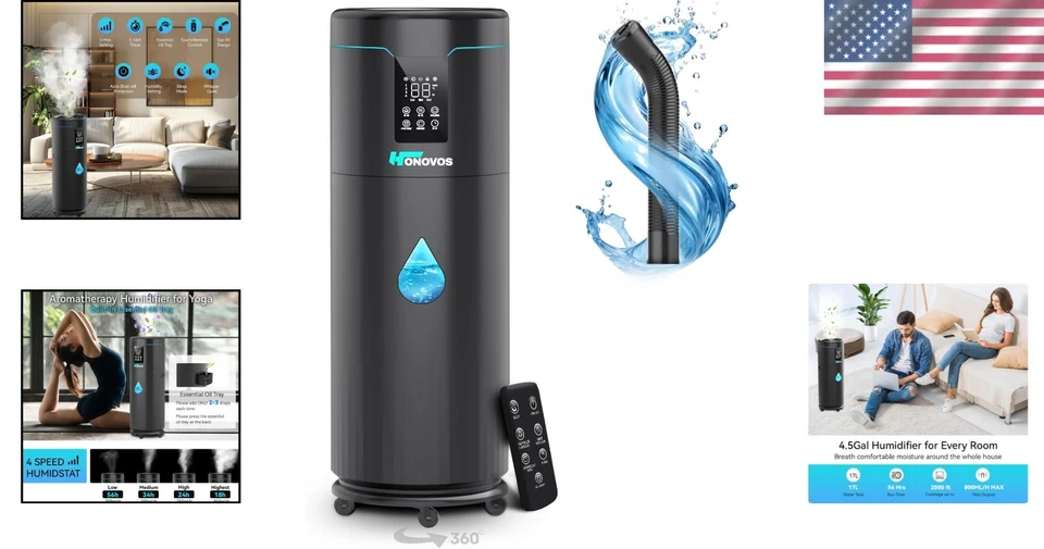 Versátil humidificador de 4,5 galones con control remoto y difusor de aceites esenciales Foto 2 de 4