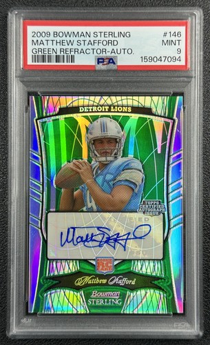MATTHEW STAFFORD PSA 9 2009 BOWMAN STERLING GREEN REFRACTOR ROOKIE AUTO RC 6/10