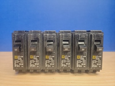 6 pack Square D DP-4075 Type HOM120 Circuit Breaker 20-Amp 10kA 1-Pole