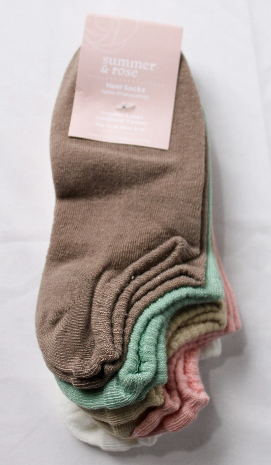 Summer & Rose Women's 5 Pack Heel Socks JL3 Multicolor Shoe Size 6-10 NWT