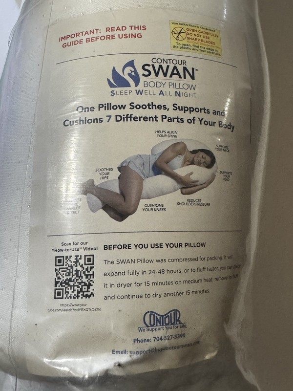 Contour SWAN Body Pillow Swan White Polyester Fiber Fill 20 x 54 in