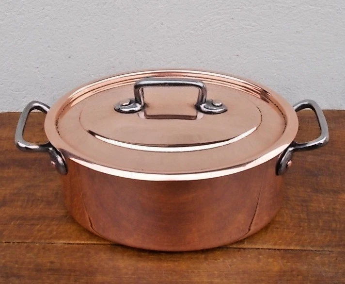 Cocotte ovale cuivre alimentaire BOURGEAT Made in France 20 cm 3.6 Lb TBE - Photo 4/4