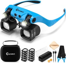 GUOUBUO Magnifying Glass with Light, 2X 4X 6X 10X 13X Glasses Blue