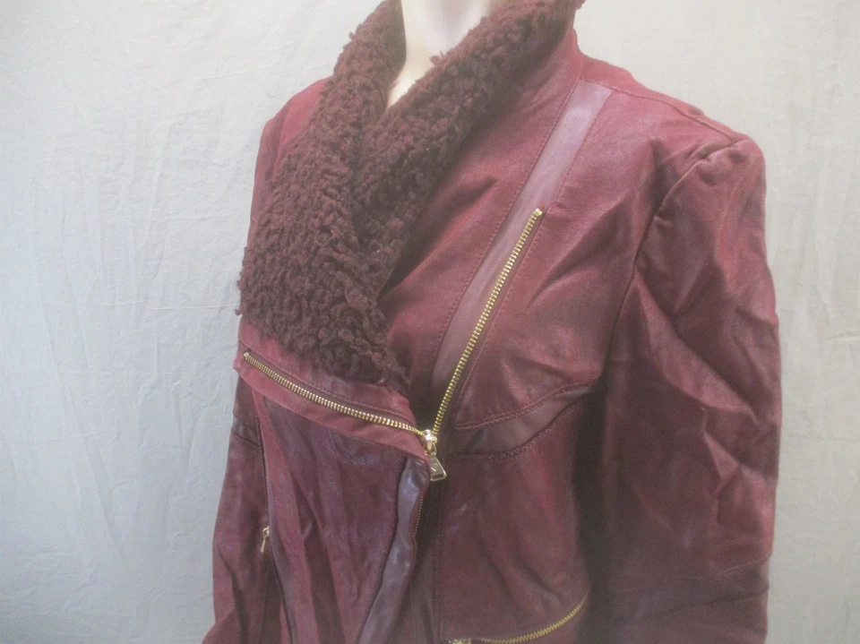 Guess Size XL Womens Bordo Sherpa Lined Full Zip Pockets Collared Jacket 758 - Image 4 of 4