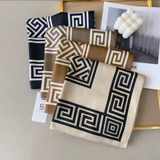 Women Square Scarf 90x90cm Luxury Geometric Print Twill Elegant Shawl