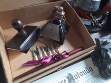 Set Calligrafia Vintage Pennini Ricercati Campo Marzio Tampone Inchiostro Seppia