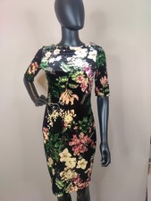 Calvin Klein Women Black Multicolor Floral Velvet Short sleeve Dress Size 2